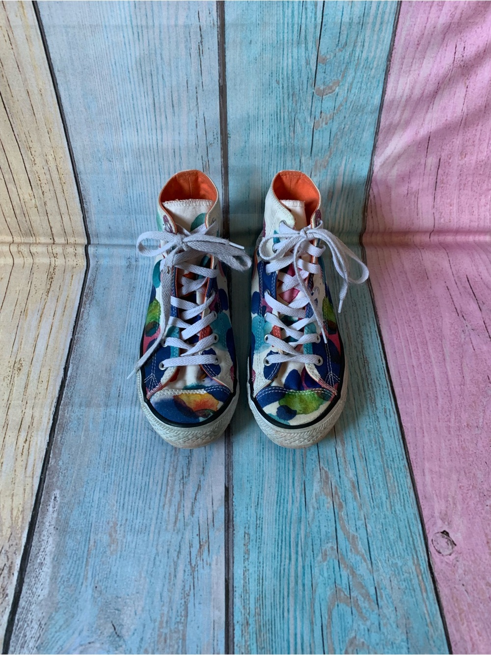 Converse Multicolor Watercolor High-Top Sneakers - Blue, Green, Orange, White